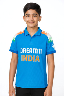 BUGOAT Boys & Girls Printed Polyester Regular T Shirt(Blue, Pack of 1)