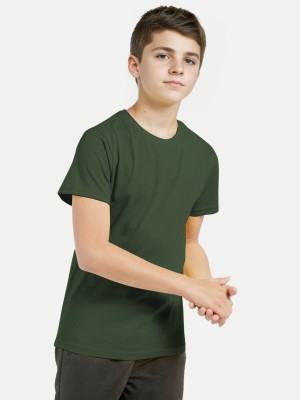 radprix Boys Solid Pure Cotton T Shirt(Dark Green, Pack of 1)
