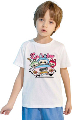 YI FASHION Boys & Girls Printed Polyester Regular T Shirt(White, Pack of 1)