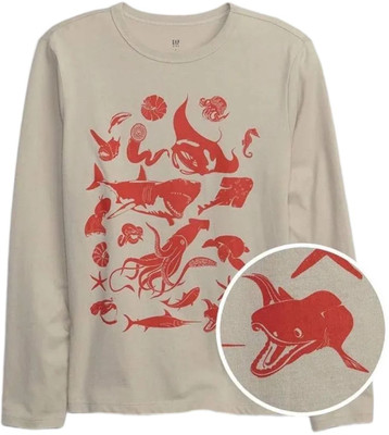 GAP Boys Printed Organic Cotton Regular T Shirt(Beige, Pack of 1)