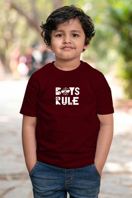 CHOMBOOKA Boys Typography, Graphic Print Cotton Blend Regular T Shirt(Maroon, Pack of 1)