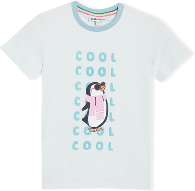 pilolo Boys & Girls Printed Pure Cotton Regular T Shirt(Blue, Pack of 1)
