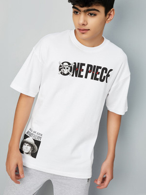 MAX Boys Printed Pure Cotton Regular T Shirt(White, Pack of 1)