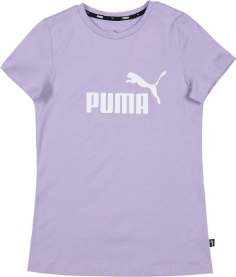 PUMA Girls Printed Pure Cotton T Shirt(Purple, Pack of 1)