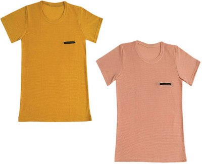 Indistar Boys Self Design Polyester Regular T Shirt(Multicolor, Pack of 2)