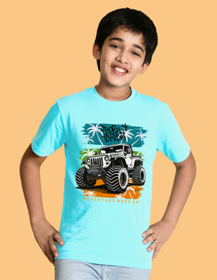 Nusyl Boys Graphic Print Cotton Blend Regular T Shirt(Blue, Pack of 1)