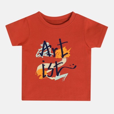 MINI KLUB Baby Boys Solid Cotton Blend Regular T Shirt(Orange, Pack of 1)