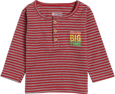 BodyCare Boys Striped Cotton Blend T Shirt(Red, Pack of 1)