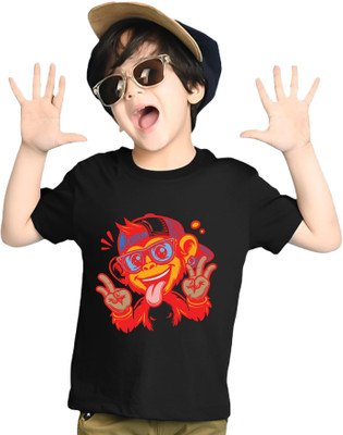 ENITOR Boys Printed Cotton Blend Regular T Shirt(Black, Pack of 1)