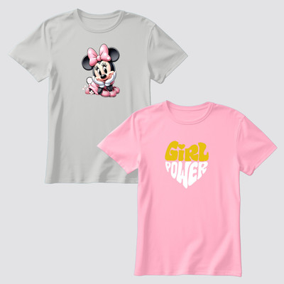 MGRS Baby Girls Printed Pure Cotton Regular T Shirt(Pink, Grey, Pack of 1)