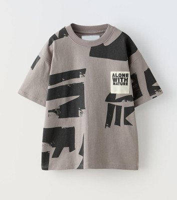 Alan Jones Boys Graphic Print Cotton Blend Oversized T Shirt(Grey, Pack of 1)