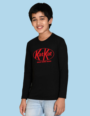 Nusyl Boys Printed Cotton Blend Regular T Shirt(Black, Pack of 1)