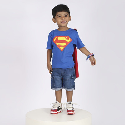 padariy Boys Superhero Pure Cotton Regular T Shirt(Blue, Red, Pack of 1)