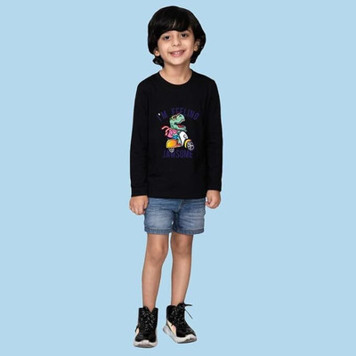 sova legacy Baby Boys & Baby Girls Graphic Print Pure Cotton Regular T Shirt(Black, Pack of 1)