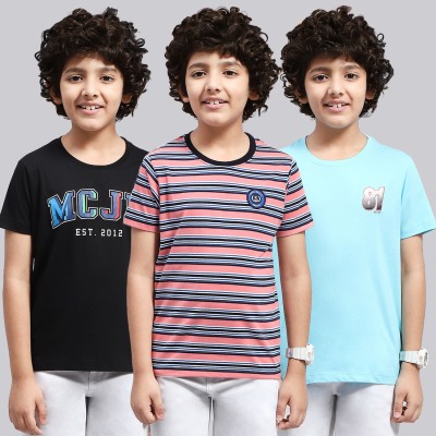 MONTE CARLO Boys Striped Cotton Blend Regular T Shirt(Multicolor, Pack of 3)