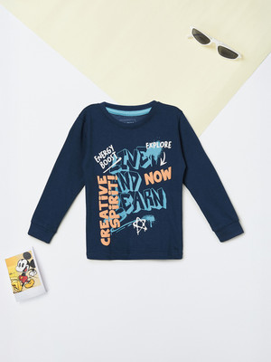 MAX Boys Printed Pure Cotton Regular T Shirt(Blue, Pack of 1)