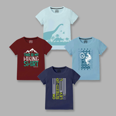 Minibot Boys Printed Pure Cotton Regular T Shirt(Multicolor, Pack of 4)