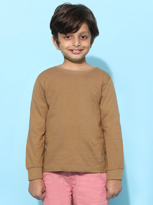 TALES & STORIES Boys Solid Pure Cotton Regular T Shirt(Brown, Pack of 1)