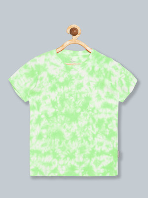 KiddoPanti Boys Tie & Dye, Printed Pure Cotton Regular T Shirt(Green, Pack of 1)