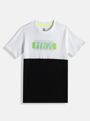 HRX by Hrithik Roshan Boys Printed Cotton Blend Regular T Shirt(White, Pack of 1)