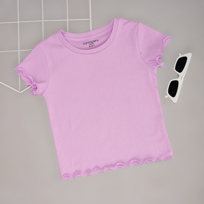 Pantaloons Junior Girls Solid Cotton Blend Regular T Shirt(Purple, Pack of 1)