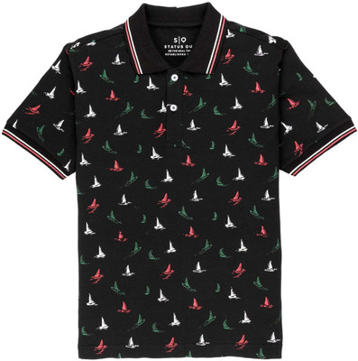 Status Quo Boys Printed Cotton Blend Regular T Shirt(Black, Pack of 1)