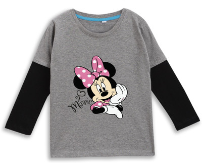 JONIMONI Baby Girls Graphic Print Cotton Blend Regular T Shirt(Grey, Pack of 1)