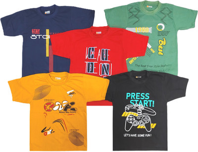 BobbleKids Baby Boys & Baby Girls Printed Pure Cotton Regular T Shirt(Multicolor, Pack of 5)