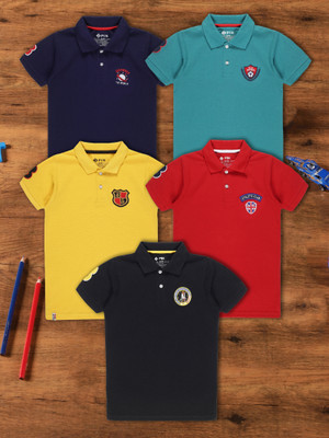 3Pin Boys Solid Pure Cotton Regular T Shirt(Multicolor, Pack of 5)