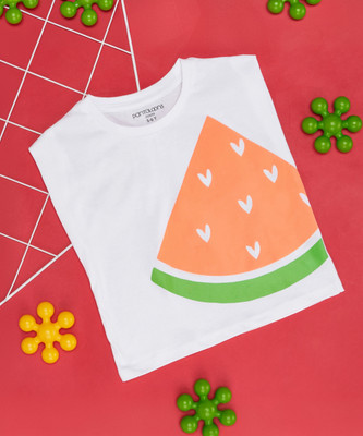 Pantaloons Junior Girls Solid Pure Cotton Regular T Shirt(White, Pack of 1)