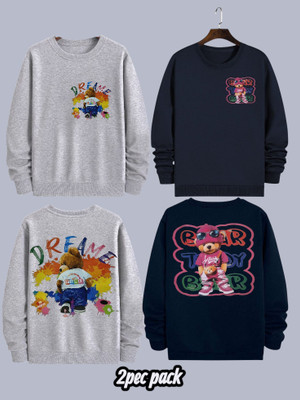 AMMANGARMENTS Boys & Girls Printed Cotton Blend Regular T Shirt(Black, Grey, Pack of 2)