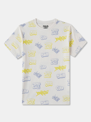 R&B Boys Graphic Print Pure Cotton Regular T Shirt(White, Pack of 1)