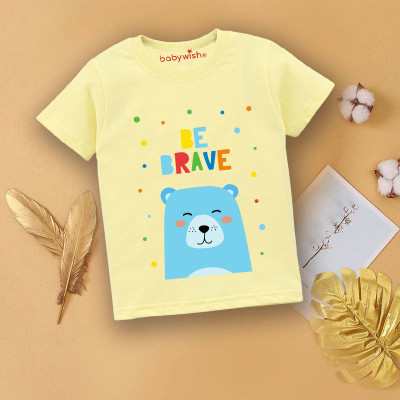 Babywish Boys Graphic Print Cotton Blend Regular T Shirt(Yellow, Pack of 1)
