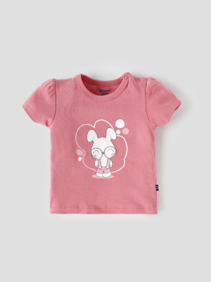 Popees Baby Girls Printed Cotton Blend Regular T Shirt(Pink, Pack of 1)