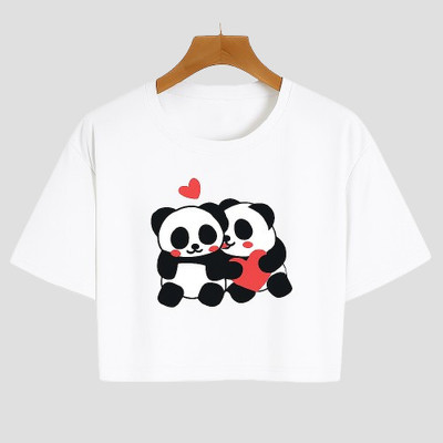 Prinsoo Girls Printed Cotton Blend Regular T Shirt(White, Pack of 1)