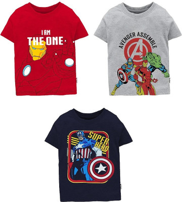 MARVEL BY MISS & CHIEF Boys Printed Pure Cotton Regular T Shirt(Multicolor, Pack of 3)