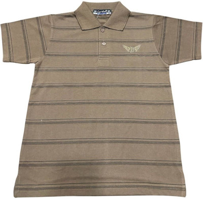 Carlos Boys Striped Cotton Blend Regular T Shirt(Brown, Pack of 1)