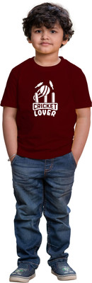 CHOMMBOOKA TRENDING Boys Typography, Graphic Print Pure Cotton Regular T Shirt(Maroon, Pack of 1)
