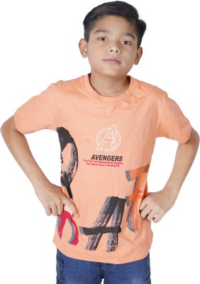 Fashionhub Boys Printed Cotton Blend Regular T Shirt(Orange, Pack of 1)