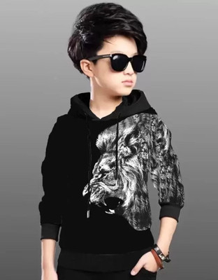 BG ONLINE Boys & Girls Animal Print Cotton Blend Regular T Shirt(Black, Pack of 1)