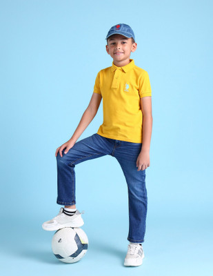 U.S. POLO ASSN. Boys Solid Pure Cotton Regular T Shirt(Yellow, Pack of 1)