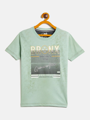 DUKE Boys Typography, Printed Cotton Blend Slim T Shirt(Green, Pack of 1)