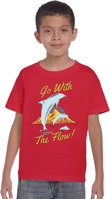 R and S Creations Boys Typography, Printed Pure Cotton Regular T Shirt(Red, Pack of 1)