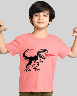 ENITOR Boys Printed Cotton Blend Regular T Shirt(Pink, Pack of 1)