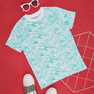 Pantaloons Junior Boys Printed Pure Cotton Regular T Shirt(Green, Pack of 1)