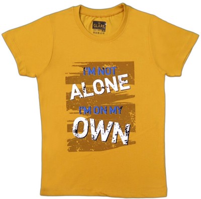 Glare Boys Typography Polycotton Regular T Shirt(Yellow, Pack of 1)