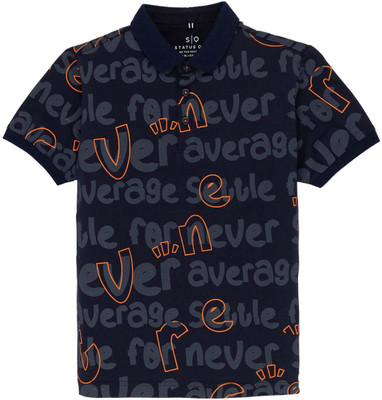 Status Quo Boys Typography Cotton Blend Regular T Shirt(Blue, Pack of 1)