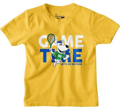 BonOrganik Boys Printed Pure Cotton Regular T Shirt(Yellow, Pack of 1)