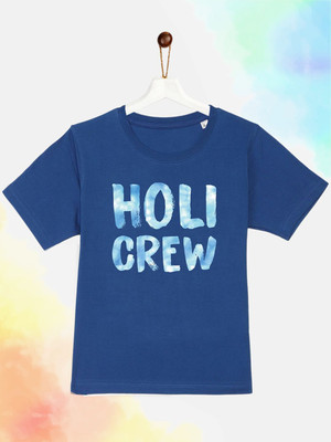 Yk Boys & Girls Printed Cotton Blend Regular T Shirt(Blue, Pack of 1)