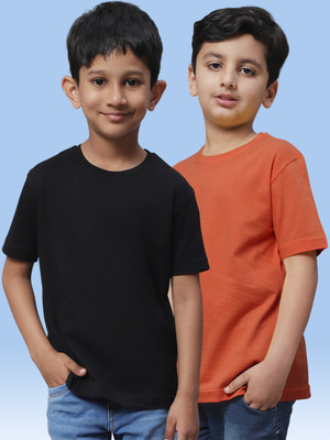 FBAR Boys Solid Pure Cotton Regular T Shirt(Multicolor, Pack of 2)